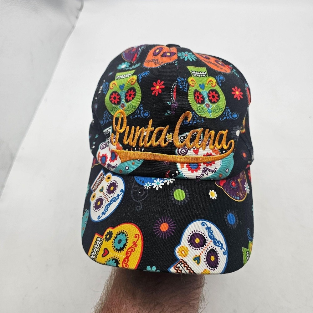 Punta Cana Hat Cap Snap Back Mens One Size Black Sugar Skull Floral Souvenir